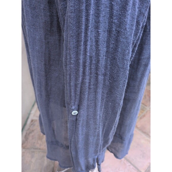 Dolma Top LG 100% Gauzy Linen Shirt Dress Tunic French Blue Coastal Chic - Picture 7 of 13